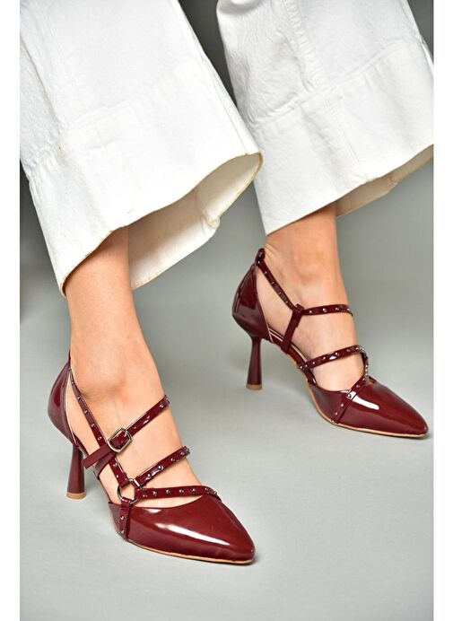 S518203308 Bordo Rugan İnce Topuklu Kadın Ayakkabı - Görsel 6