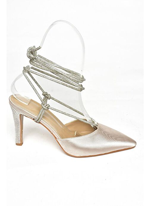 S404911004 Ten Saten Kumaş Bilekten Bağlamalı Kadın Abiye Ayakkabı - Görsel 6