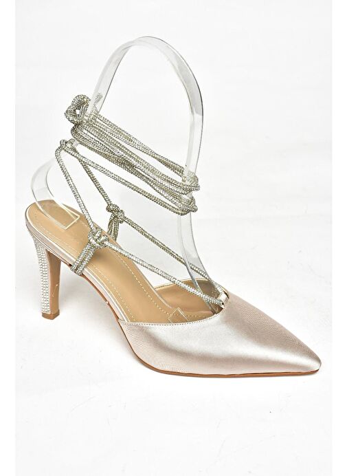 S404911004 Ten Saten Kumaş Bilekten Bağlamalı Kadın Abiye Ayakkabı - Görsel 7