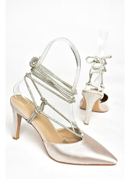 S404911004 Ten Saten Kumaş Bilekten Bağlamalı Kadın Abiye Ayakkabı - Görsel 8