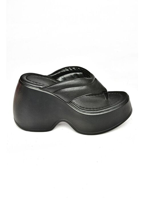 S973401709 Siyah Dolgu Tabanlı Parmak Arası Kadın Terlik - Görsel 6