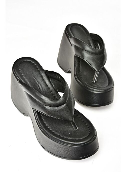 S973401709 Siyah Dolgu Tabanlı Parmak Arası Kadın Terlik - Görsel 8