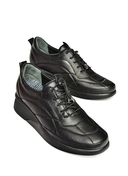 P555193203 Siyah Hakiki Deri Comfort Ortopedik Taban Kadın Ayakkabı - Görsel 8