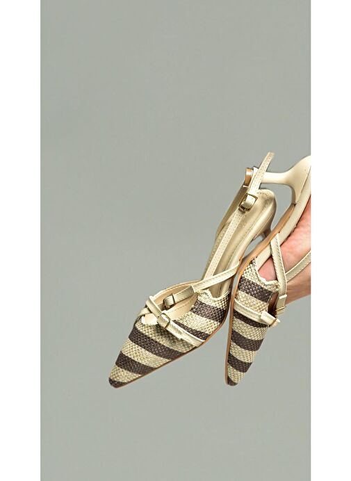 S518533305 Bej Keten Alçak Topuklu Kadın Ayakkabı - Görsel 2