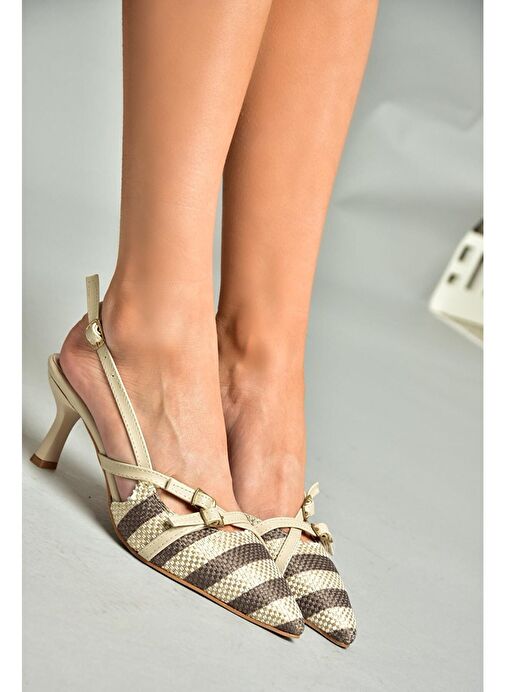 S518533305 Bej Keten Alçak Topuklu Kadın Ayakkabı - Görsel 4