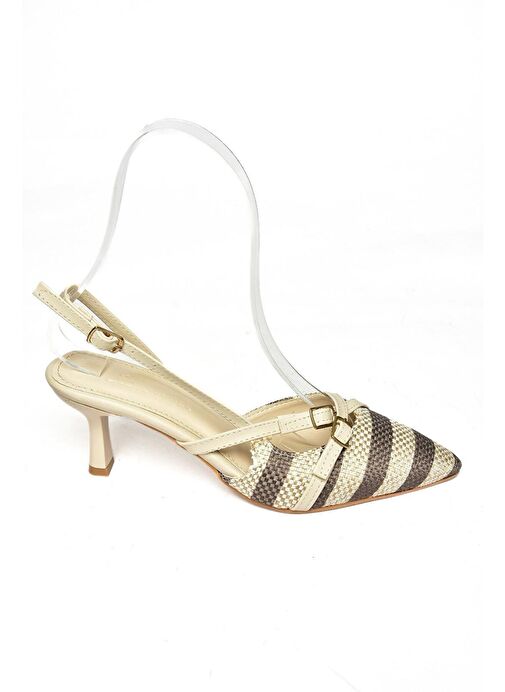 S518533305 Bej Keten Alçak Topuklu Kadın Ayakkabı - Görsel 7