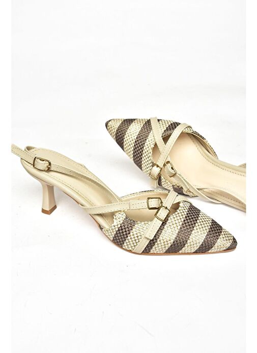 S518533305 Bej Keten Alçak Topuklu Kadın Ayakkabı - Görsel 8