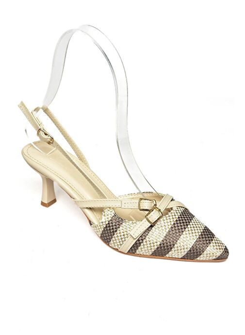 S518533305 Bej Keten Alçak Topuklu Kadın Ayakkabı - Görsel 9