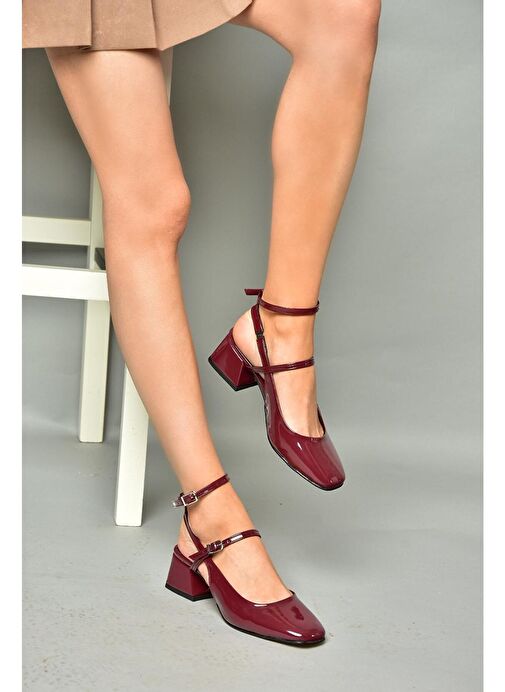 P654137008 Bordo Rugan Mary Jane Alçak Topuklu Kadın Ayakkabı Maryjane - Görsel 2