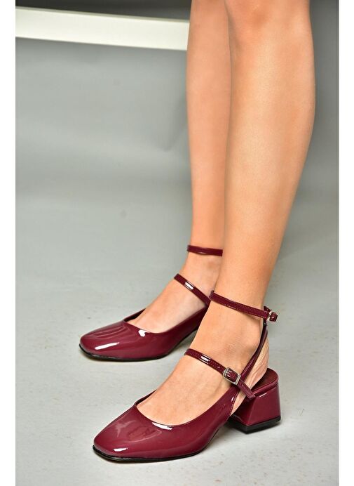 P654137008 Bordo Rugan Mary Jane Alçak Topuklu Kadın Ayakkabı Maryjane - Görsel 3