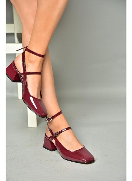 P654137008 Bordo Rugan Mary Jane Alçak Topuklu Kadın Ayakkabı Maryjane - Görsel 4