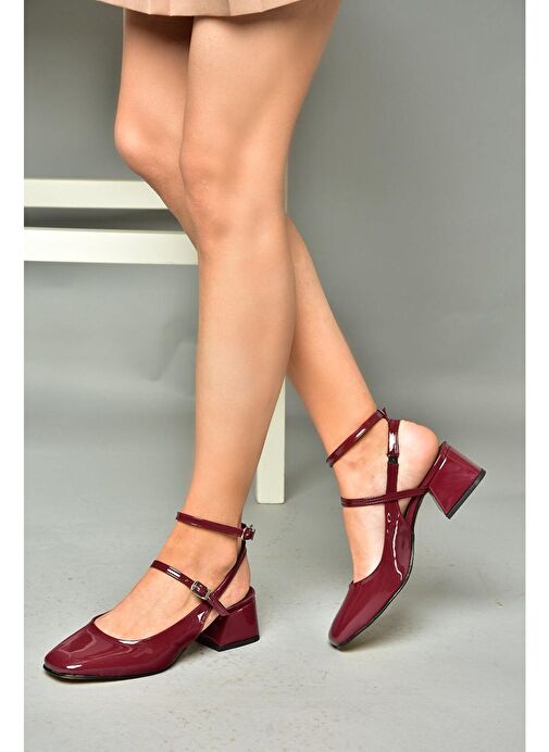 P654137008 Bordo Rugan Mary Jane Alçak Topuklu Kadın Ayakkabı Maryjane - Görsel 5
