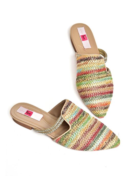 P820031417 Renkli Hasır Taş Detaylı Kadın Terlik - Görsel 9