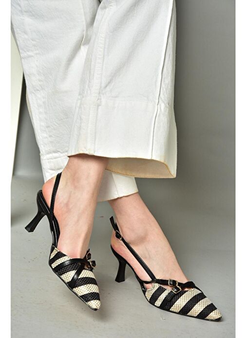 Fox Shoes Siyah-Bej Kadın Topuklu Ayakkabı 12638 - Görsel 2