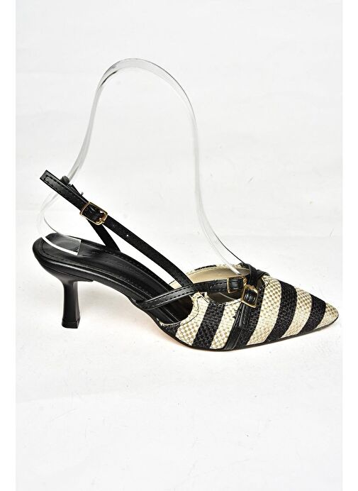 Fox Shoes Siyah-Bej Kadın Topuklu Ayakkabı 12638 - Görsel 7