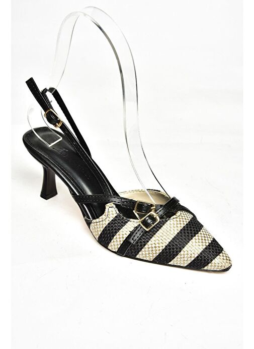 Fox Shoes Siyah-Bej Kadın Topuklu Ayakkabı 12638 - Görsel 8