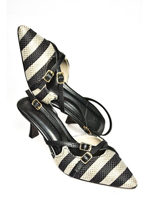 Fox Shoes Siyah-Bej Kadın Topuklu Ayakkabı 12638 - Görsel 9