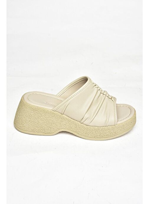 S996443009 Bej Kalın Tabanlı Kadın Terlik - Görsel 6