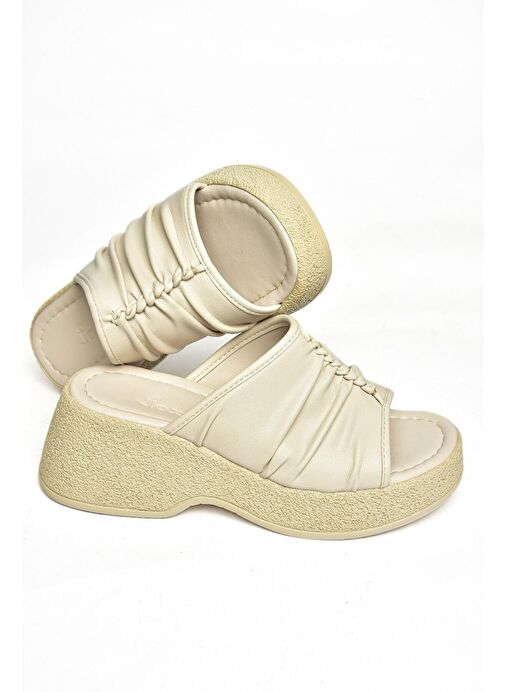 S996443009 Bej Kalın Tabanlı Kadın Terlik - Görsel 8