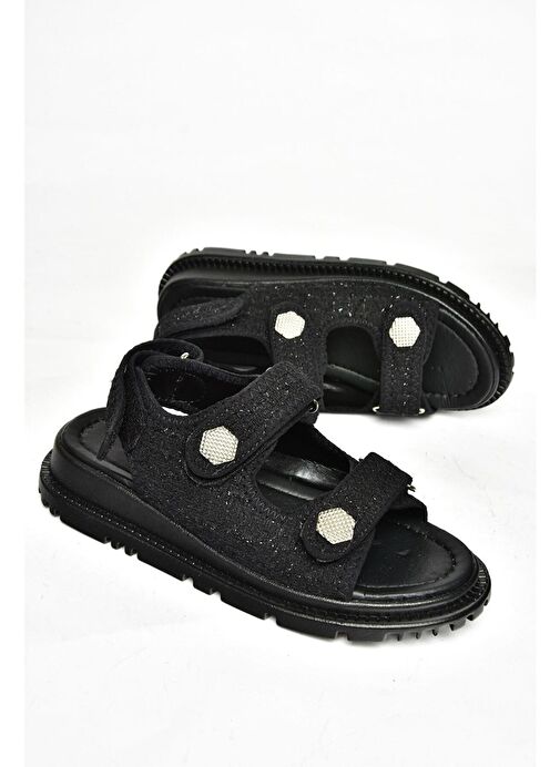 S267122004 Siyah Kumaş Kadın Sandalet - Görsel 9