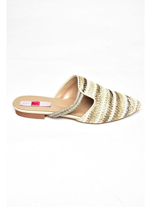 P820031417 Bej/Vizon Hasır Taş Detaylı Kadın Terlik - Görsel 7