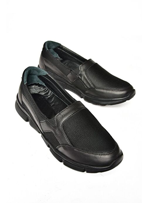 P555070303 Siyah Hakiki Deri Comfort Ortopedik Taban Kadın Ayakkabı - Görsel 4