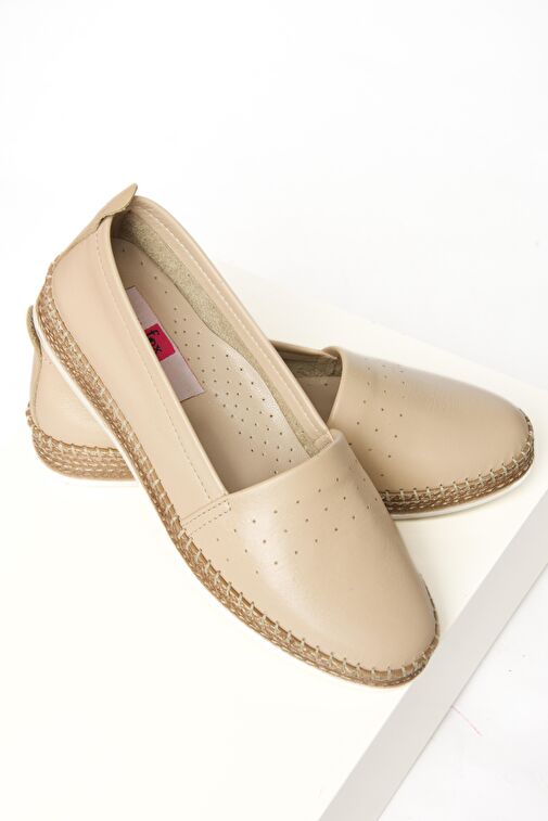 P555002503 Bej Hakiki Deri Günlük Kadın Ayakkabı - Görsel 6