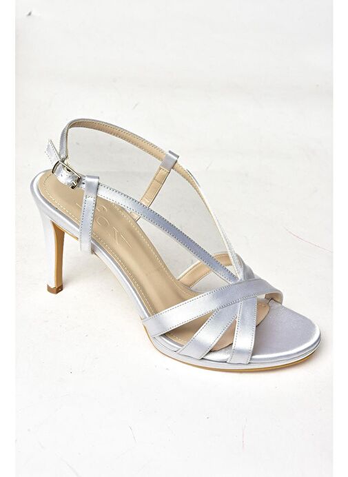 S569714304 Gümüş Kumaş İnce Topuklu Kadın Ayakkabı - Görsel 8