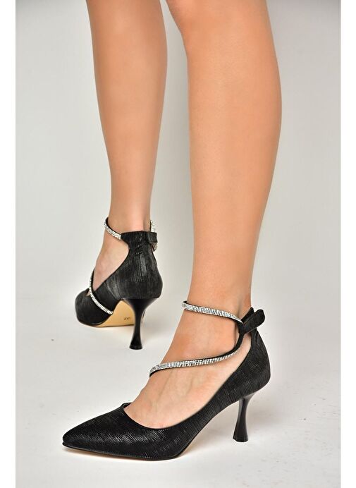 S246069714 Siyah Simli İnce Topuklu Kadın Abiye Ayakkabı - Görsel 2