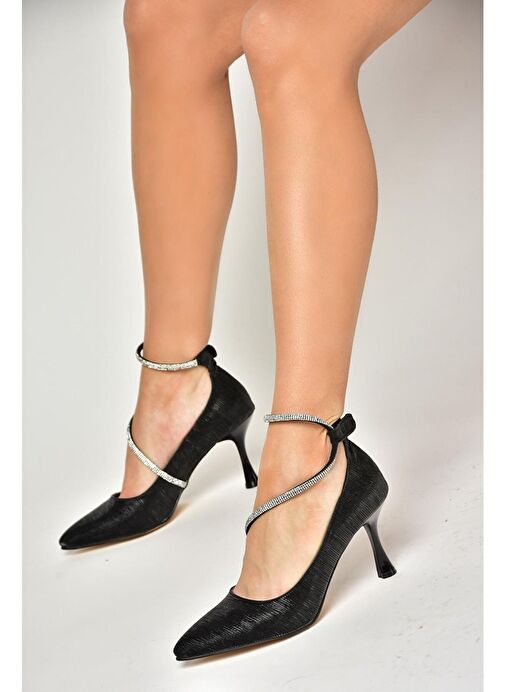 S246069714 Siyah Simli İnce Topuklu Kadın Abiye Ayakkabı - Görsel 4