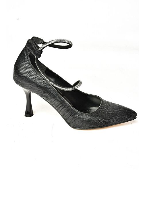 S246069714 Siyah Simli İnce Topuklu Kadın Abiye Ayakkabı - Görsel 7