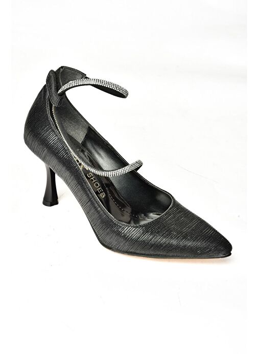 S246069714 Siyah Simli İnce Topuklu Kadın Abiye Ayakkabı - Görsel 8