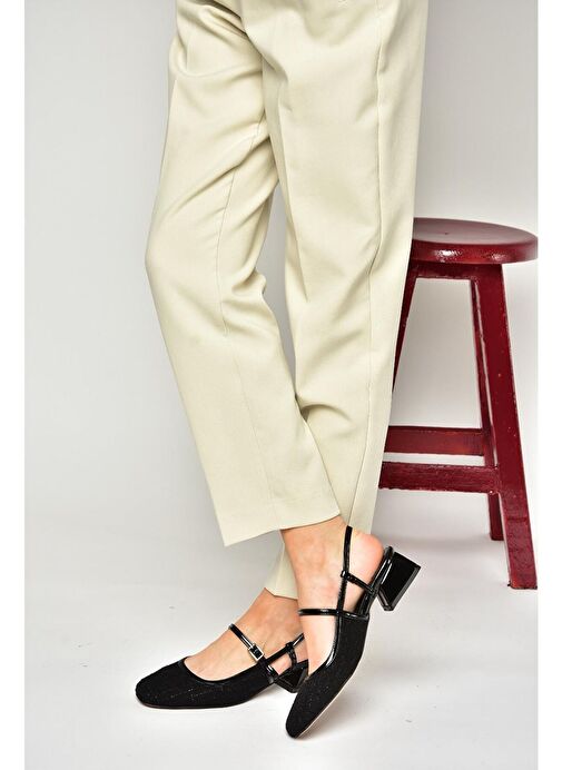 S472572604 Siyah Kumaş Kalın Topuklu Kadın Ayakkabı - Görsel 6