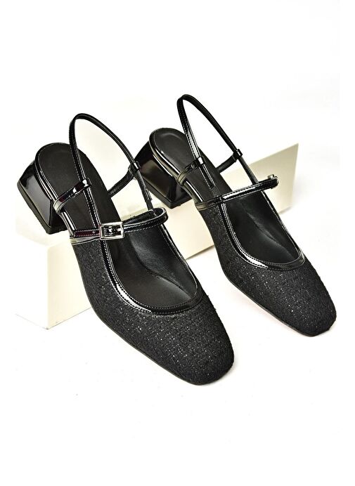 S472572604 Siyah Kumaş Kalın Topuklu Kadın Ayakkabı - Görsel 8