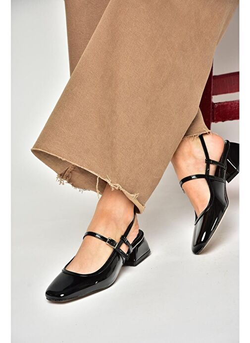 S472572608 Siyah Rugan Kalın Topuklu Kadın Ayakkabı - Görsel 2