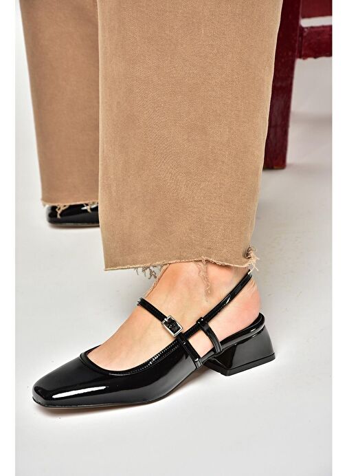 S472572608 Siyah Rugan Kalın Topuklu Kadın Ayakkabı - Görsel 3