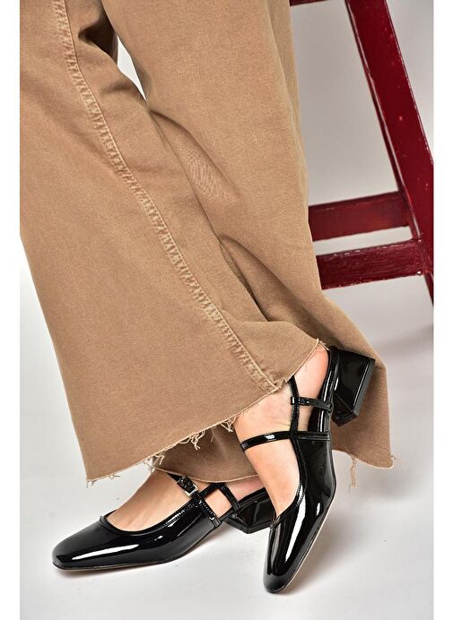 S472572608 Siyah Rugan Kalın Topuklu Kadın Ayakkabı - Görsel 5