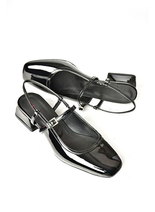 S472572608 Siyah Rugan Kalın Topuklu Kadın Ayakkabı - Görsel 6