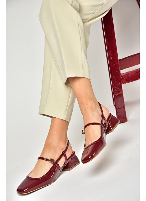 S472572608 Bordo Rugan Kalın Topuklu Kadın Ayakkabı - Görsel 2