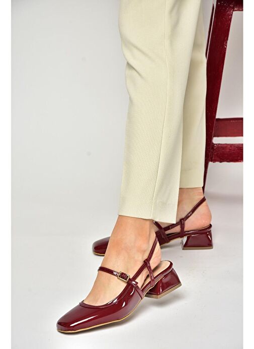 S472572608 Bordo Rugan Kalın Topuklu Kadın Ayakkabı - Görsel 3