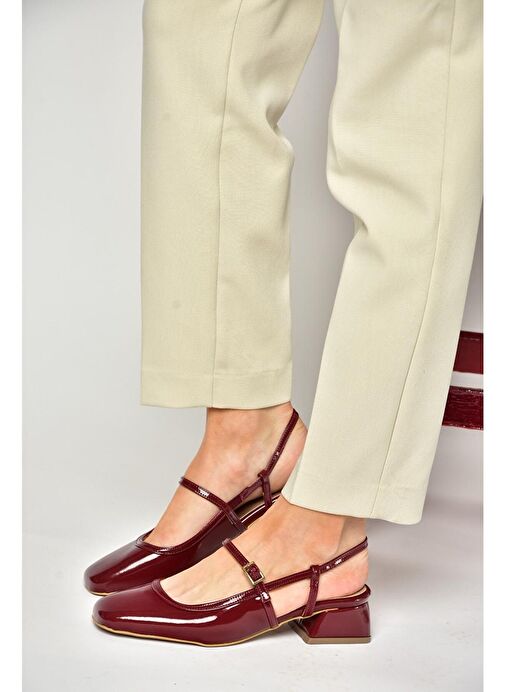 S472572608 Bordo Rugan Kalın Topuklu Kadın Ayakkabı - Görsel 4