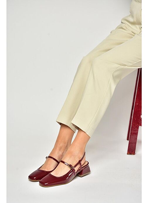 S472572608 Bordo Rugan Kalın Topuklu Kadın Ayakkabı - Görsel 5