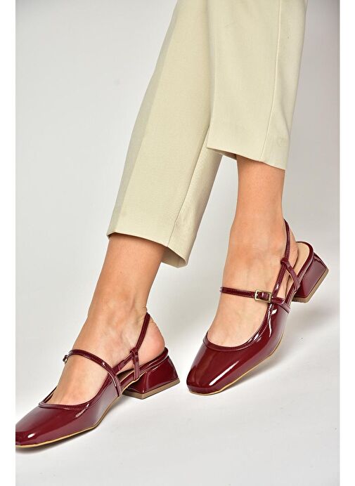 S472572608 Bordo Rugan Kalın Topuklu Kadın Ayakkabı - Görsel 6