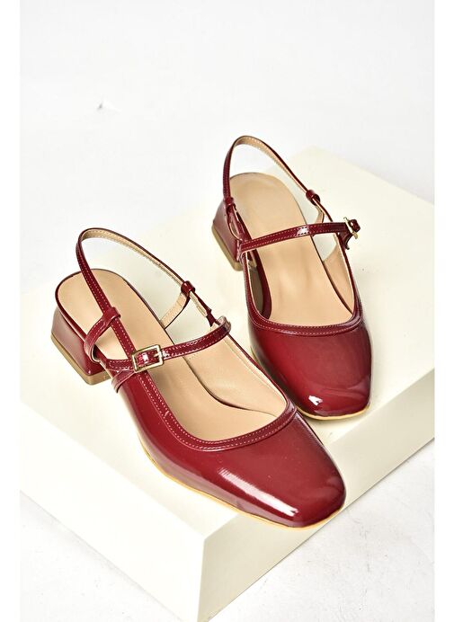 S472572608 Bordo Rugan Kalın Topuklu Kadın Ayakkabı - Görsel 7