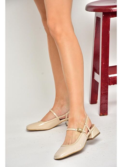 S472572608 Bej Rugan Kalın Topuklu Kadın Ayakkabı - Görsel 4