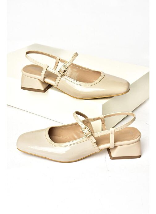 S472572608 Bej Rugan Kalın Topuklu Kadın Ayakkabı - Görsel 5