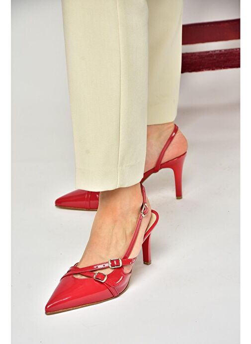 S654071908 Kırmızı Rugan Kısa Topuklu Kadın Ayakkabı - Görsel 2
