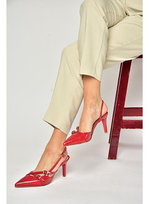 S654071908 Kırmızı Rugan Kısa Topuklu Kadın Ayakkabı - Görsel 3