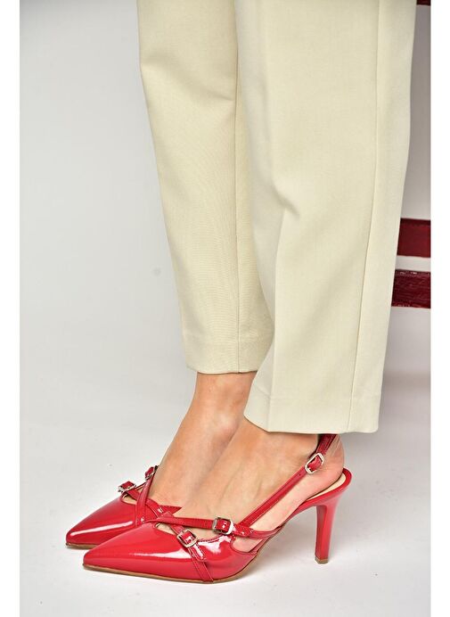 S654071908 Kırmızı Rugan Kısa Topuklu Kadın Ayakkabı - Görsel 4