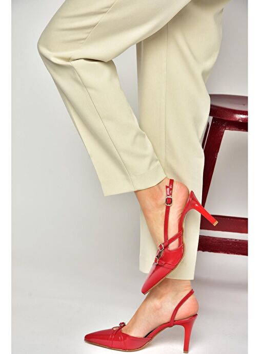 S654071908 Kırmızı Rugan Kısa Topuklu Kadın Ayakkabı - Görsel 5